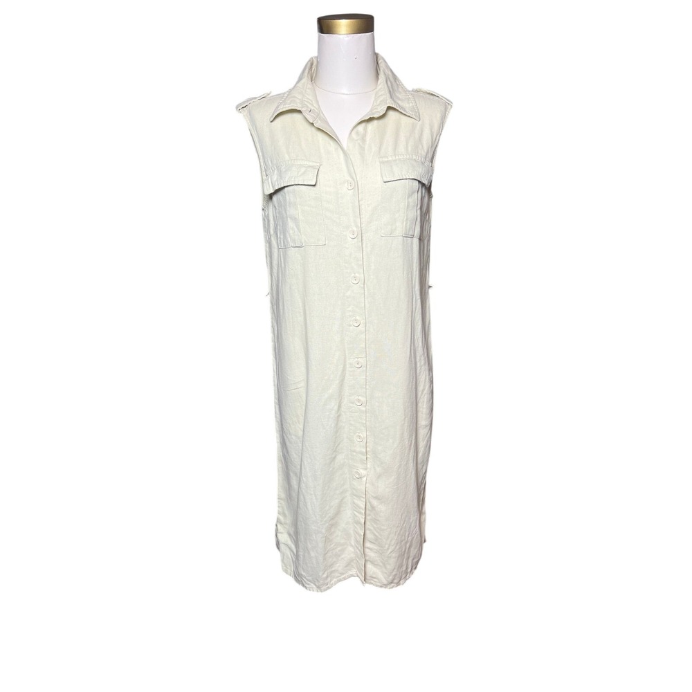 Selene Sport‎ Linen Blend Sleeveless Button Front Midi Dress Cream Size M